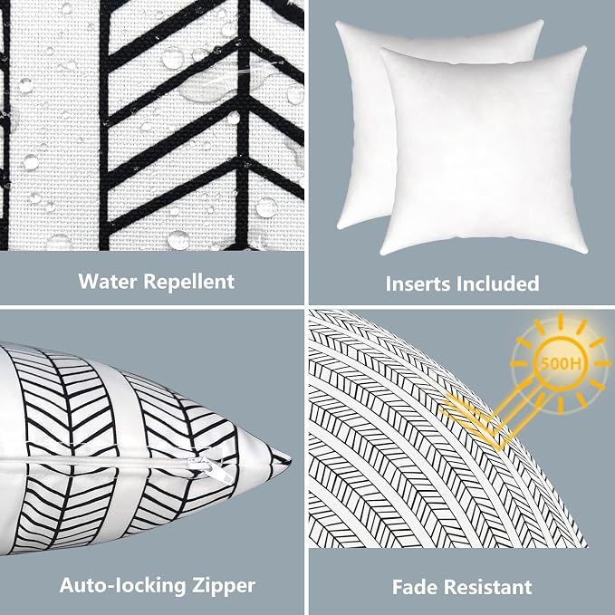 LVTXIII Outdoor/Indoor Throw Pillows, Decorative Throw Pillows with Inserts, 18”x18” Square Pillows for Bed, Couch, Sofa and Patio Furniture (Set of 2, Herringbone White)