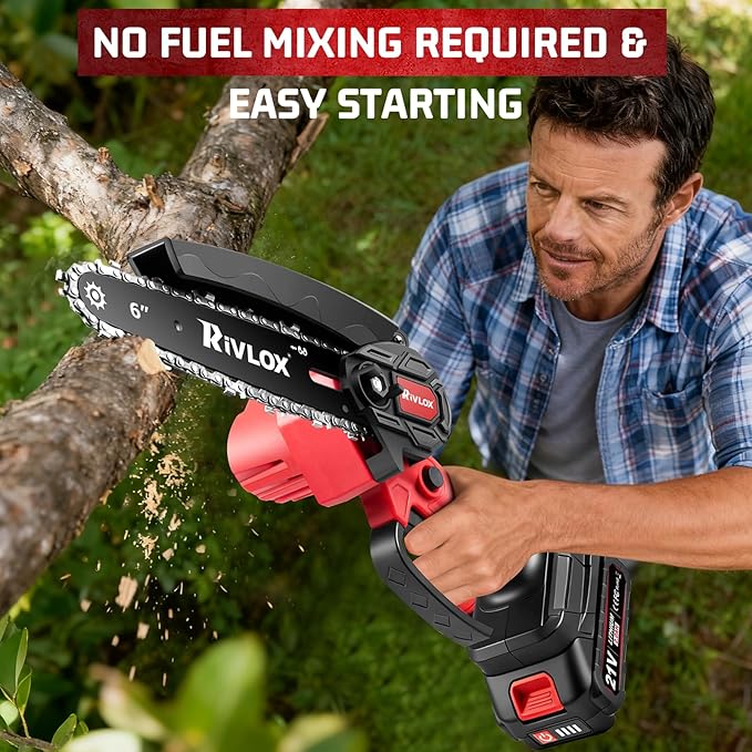 Mini Chainsaw,6 & 4 inch Electric Chainsaws Cordless Battery Powered, One-Hand Portable Handheld Saw for Trees Trimming Wood Cutting,Chain Saw Gift for Men Dad Husband Women (Red-2 Battery)