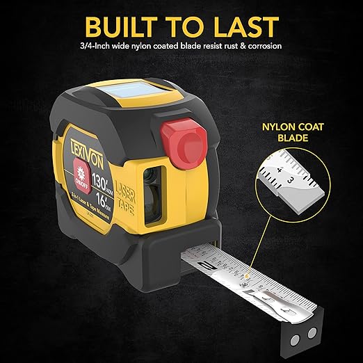 LEXIVON 2 in 1 Digital Laser Tape Measure | 130ft/40m Laser Distance Meter Display On Backlit LCD Screen with 16ft/5m AutoLock Measuring Tape | Ft/Inch/Fractions/M/mm(LX-201)