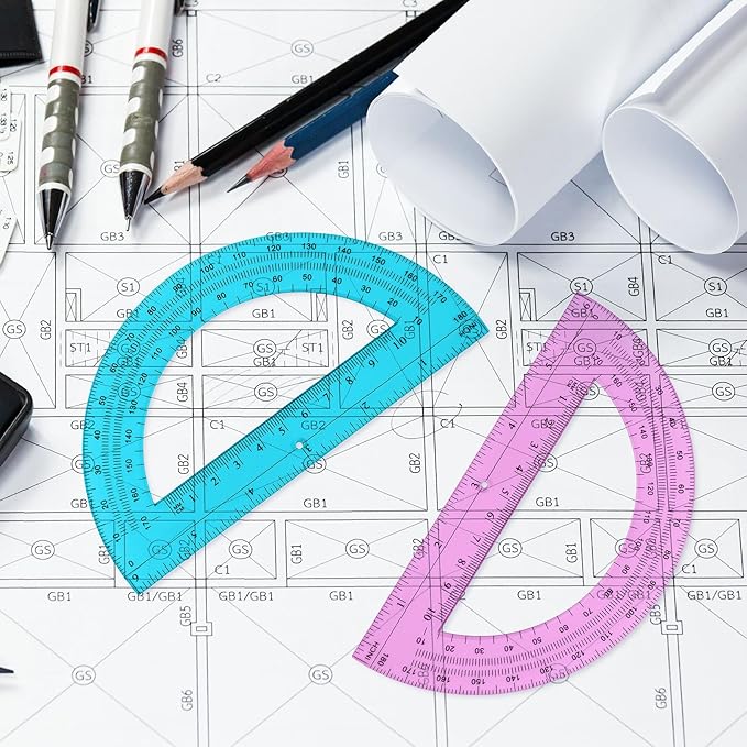 Zonon 100 Pack 6 Inch Plastic Protractor 180 Degrees Pink Blue Clear Protractors for Classroom, School, Math, Teacher, Student Office Supplies, Geometry, Angle Measurement, Christmas Gifts