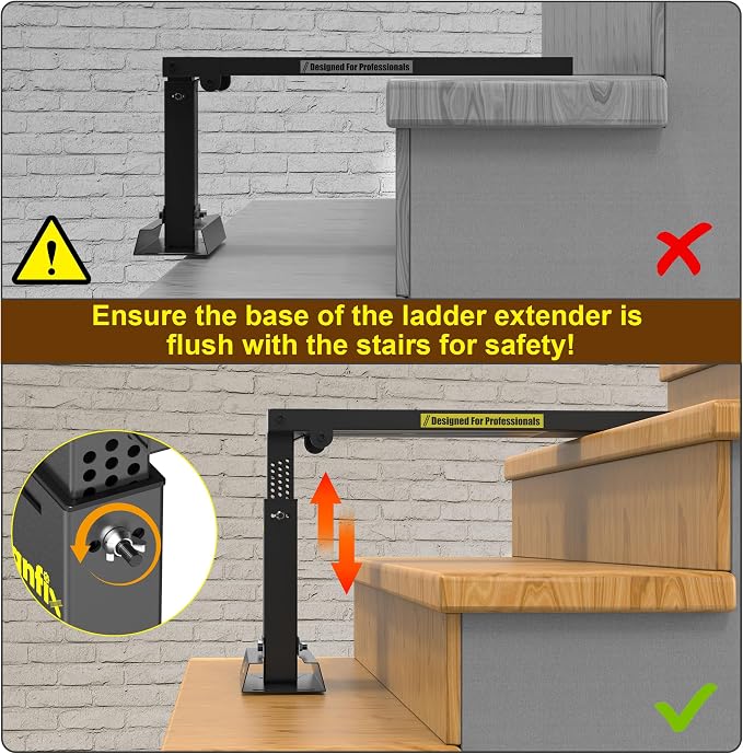 Foldable | Heavy-Duty Ladder Extender Pro, High Strength Steel Material Design Ladder Extension Pro for Stairs w/Non-Slip Mat, 9.25-15.5" Adjustable Height, Applicable Ladder Feet Spacing 20"