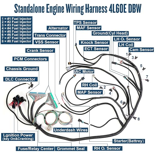 Standalone Wiring Harness, Fit for 97-04 GM LS1 Vortec Engine 4.8 5.3 6.0 L | 4L60E DBW, Green/Blue PCM, LS Swap Engine Harness, Stand Alone Wire Harness, Drive by Wire Throttle Body
