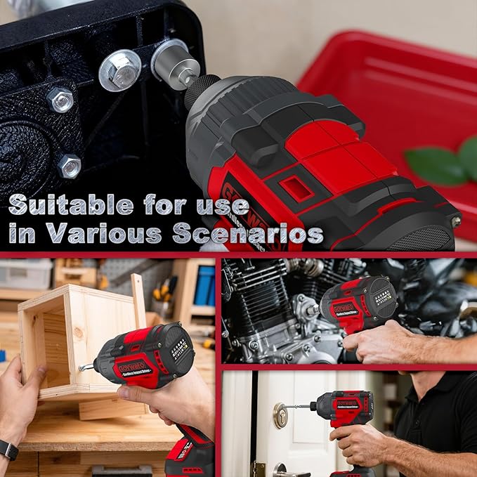 Cordless Impact Driver 2655In-lbs(300N·m) - 21V 1/4" Hex Chuck Brushless Impact Driver With 2 x 4.0Ah Batteries & Charger & 14 x Sockets Set & 10 x Screwdriver Bits for Home Projects & DIY Red