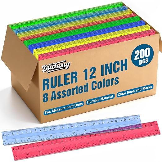 200 Pcs Rulers Bulk, 12 Inch Plastic Assorted Color Clear Rulers with Inches Centimeters Millimeter. Measuring Drawing Tool for Kids, Ideal Back to School Classroom Office Home Supplies