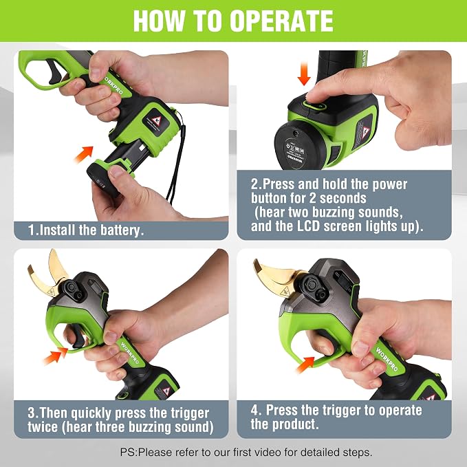 WORKPRO 12V Electric Pruning Shears, Battery Powered Pruning Shears, Cordless Tree Pruner, 1.2 Inch Cutting Diameter, Branch Cutter Gardening Scissors with 2 Pack Rechargeable Battery and Fast Charger