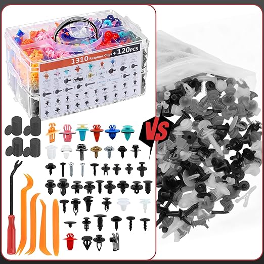 1430Pcs Car Interior & Exterior Retainer Clips - 47 Sizes Assorted Colorful Push Pins & Metal Screws. 3-Tier Box Auto Fastener Kit with Orange Pry Tools for Bumper Door (1430Pcs)
