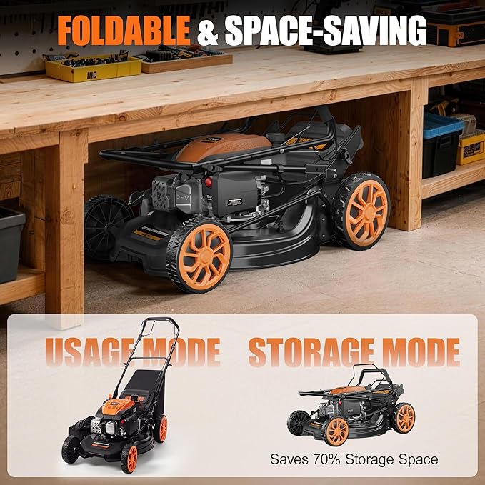 Self-Propelled Gas Lawn Mower - 21 inch with 170cc 4-Stroke Engine, 7-Position Cutting Height, 3-in-1 Versatile Mulching Bagging Discharging, 1.9 Bushels Large Grass Collector, EPA Compliment