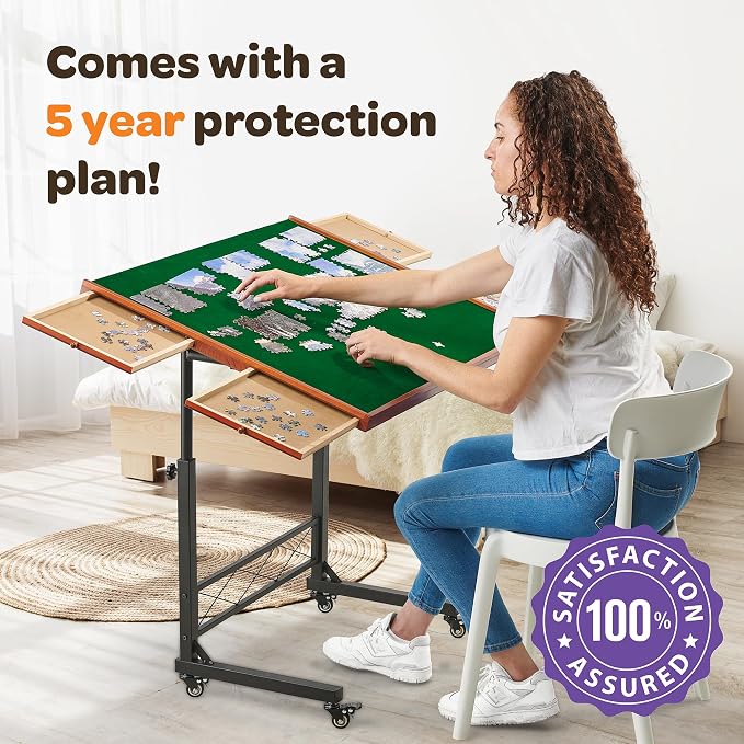 JoyBerri Puzzle Station Jigsaw Puzzle Table/Rolling Desk - 1500 Piece Puzzle Board/Portable Jigsaw Tables with Drawers and Legs - Height Adjustable for Adults