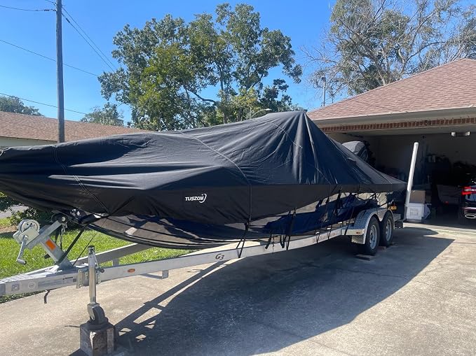 1200D Center Console Boat Cover with Motor Cove,17' - 19' L | 100% Waterproof Tear-Proof Trailerable Boat Cover with 13-19 Windproof Adjustable Straps