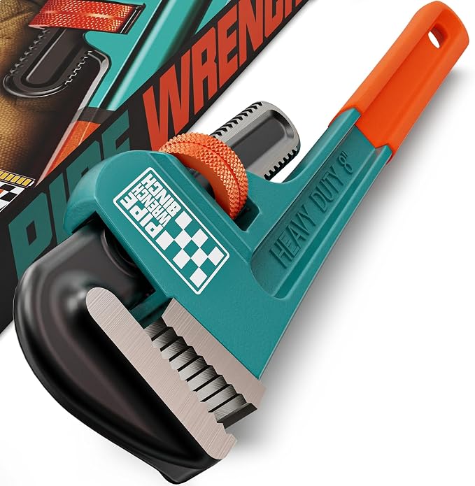 Heavy Duty Pipe Wrench, 8" Adjustable Straight Plumbing Wrench, High Drop-Forged jaws, Professional Pipeline Tool for Water Pipe Fittings, Mechanical assembly, Workshop Operations