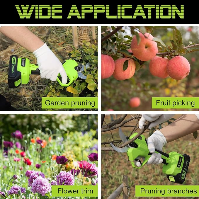 Electric Pruning Shears 40mm (1.6 inch), Cordless Pruner Heavy Duty with LCD Display, 20V Power Scissors Brushless for Gardening, Battery Pruning Shears with SK5 Blades (2 * 2.0Ah)