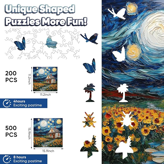 Leodozzio Wooden Puzzles for Adults 500 Pieces, Starlight House Jigsaw Puzzles, 5MM Thick Unique Shaped Animal Wooden Puzzle, Perfect Choice for Gifts, Wall Art Room & Artistic Home Decor, 15.9"x15.9"
