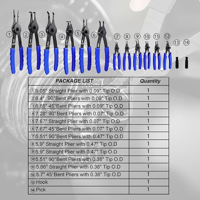 14pcs Snap Ring Pliers Set, Internal and External Circlip C Clip Pliers Kit