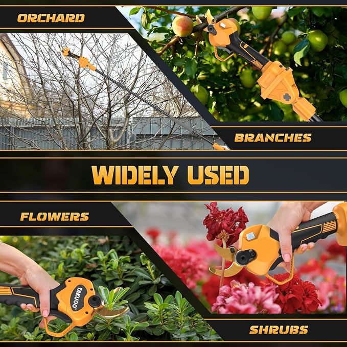 Takuoo 2-in-1 Pole Pruning Shears Cordless, 1.6" Cutting Diameter Electric Pruning Shears with Extension Pole, 21V 2×4.0Ah Battery Powered Pruner, 13.7FT Reach Power Pole Pruner for Tree Trimming