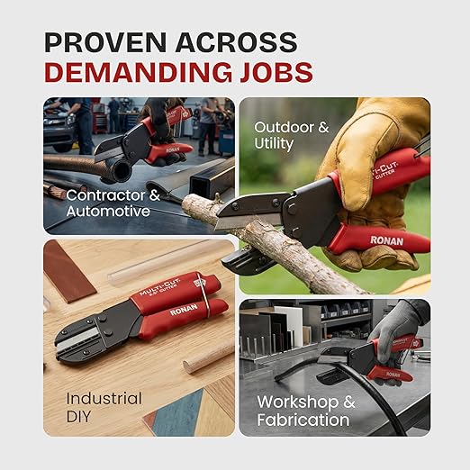 Ronan Multi-Cut Industrial Cutter – Heavy-Duty Blade for Plastic, Rubber, Wood, Leather & More – Replaceable Blades, Safety Lock, Ergonomic Grip, 3 Extra Blades Included