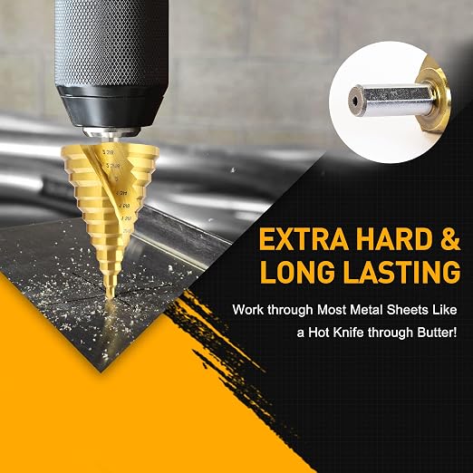 Spiral Groove Step Drill Bit, 12 Steps High-Speed Steel 1/4" to 2-3/8", Large Step Drill Bits for Cutting Holes in Iron Aluminum Copper Plastic Wood