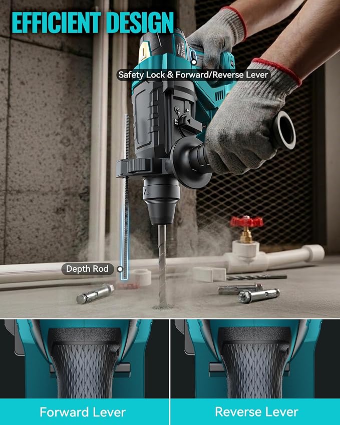 MtiolHig 1" SDS-Plus Cordless Rotary Hammer Drill Compatible with M-akita 18V Battery, 3J Impact Energy Brushless Motor, 7-Speed Variable 4-Mode with 5 Chisel/Bit Set for Concrete/Masonry, Tool Only