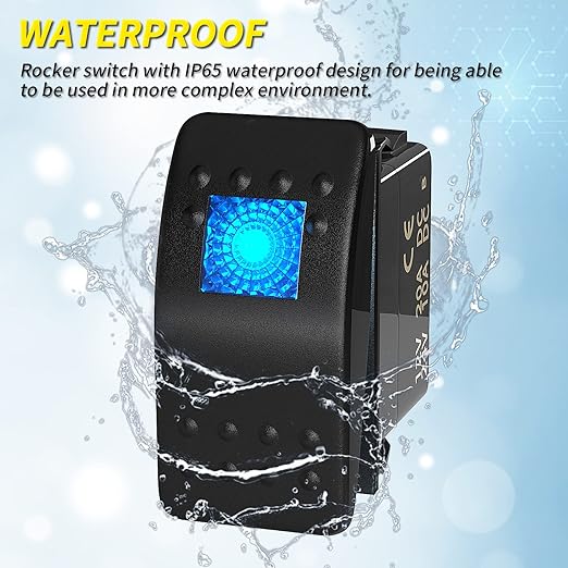 Joinfworld Marine Rocker Switch 12V 24V Lighted Rocker Switch 12 Volt 20A Blue LED 3 Pin SPST ON/Off Waterproof for Boat UTV RZR ATV Car Automotive -2Pcs