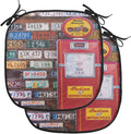 Lunarable Americana Chair Cushion Pads Set of 2, Various Old American License Plates Behind Antique Gas Pump in Rural Utah, Anti-Slip Seat Padding for Kitchen & Patio, 16"x16", Red Multicolor