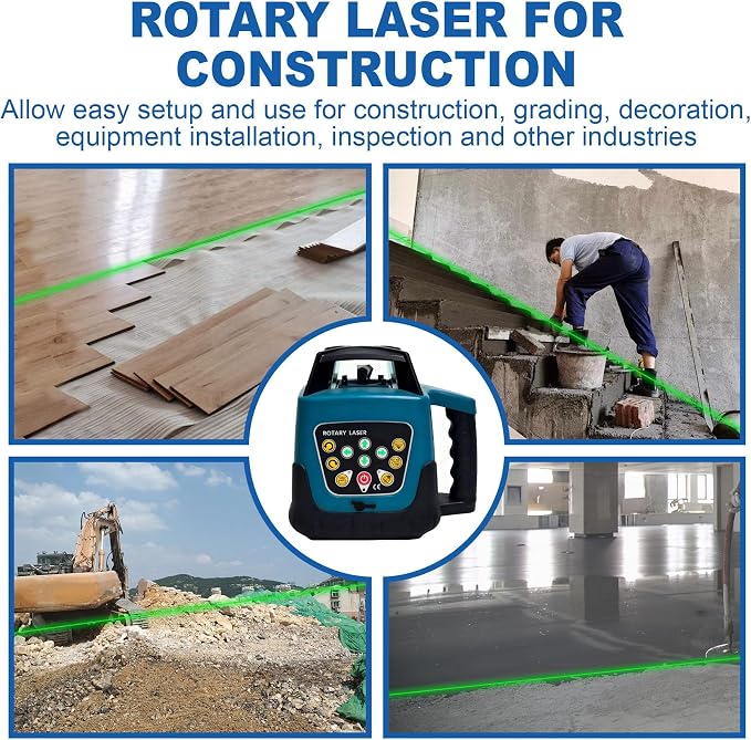 Rotary Laser Level Kit, 360 Degree Automatic Self Leveling Green Beam Horizontal Vertical Laser Transit, 500m Working Range for Construction, Building, Surveying - Blue