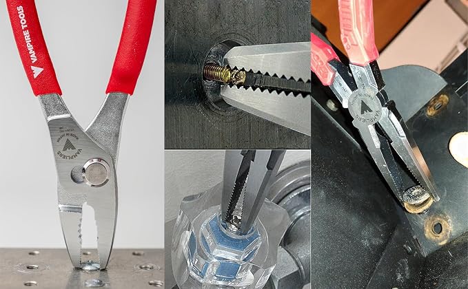 VAMPLIERS 2-PC Screw Extractor Pliers 7.5" Long Nose + 7" Slip Joint Pliers | Gift Box Set Made in Japan, Patented, High Carbon Steel, For Confined Spaces, Removes Damage Screws, Non-Slip Jaws, Gift Idea