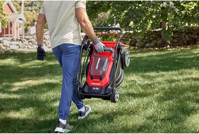 CRAFTSMAN Push Mower 15 in, 2 x 4 Ah V20 Batteries and 2 Chargers Included, Up to 45 Min of Runtime, Lightweight, Easy to Maneuver Electric Lawn Mower Cordless with Grass Bag (CMCMWP120M2)