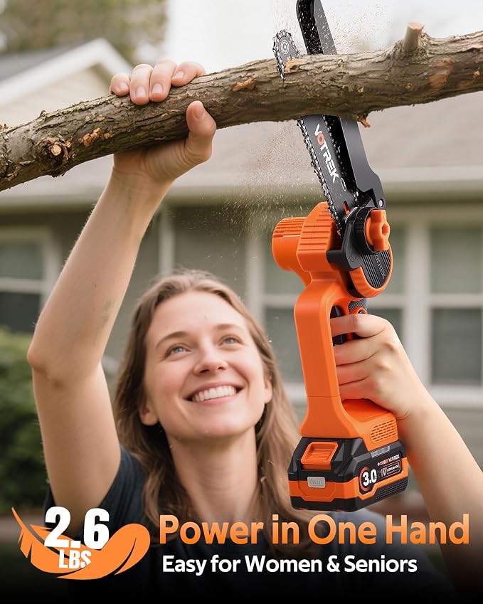 2-in-1 6-Inch & 8-Inch Mini Chainsaw Cordless, 2 x 3.0Ah Batteries, Electric Chain Saw with 4 Chains, 2 Bars, Brushless Motor, Auto Oiler, Tool-Free Tensioner for Tree Trimming and Yard Cleanup