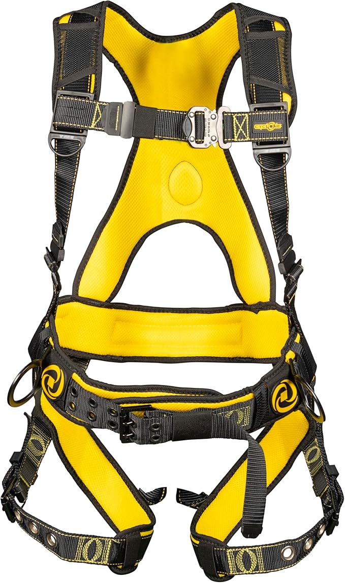Guardian 21032 Cyclone Construction Harness with Waist Pad | Side D-Rings | OSHA & ANSI Compliant | Black/Yellow | XXL