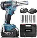 Seesii 3/8" Cordless Impact Wrench, Power Impact Gun w/Max Torque 330Ft-lbs(450N.m), 4.0Ah Rechargable Battery & 4 Sockets, Compact Power Impact Wrench for Lightduty Work Car Home,WH450