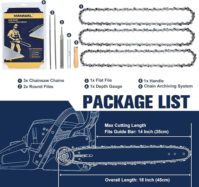 3 Pack 14 Inch Chainsaw Chain 3/8"LP .050" 50DL Fits Stihl MS194T,193T,192T