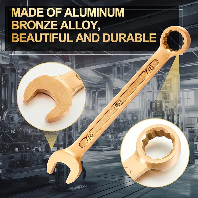 Hicarer 7/8" Non-sparking Combination Wrench Non-magnetic Wrench 240 mm Length Aluminum Bronze Combination Spanner for Flammable and Explosive Environment Technician Electrician Die-forged