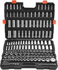 VEVOR Socket Set, 163 Pieces, 3/8 & 1/4 & 1/2 inch Drive Socket Tool Set, SAE and Metric, Deep and Standard, Mechanic Tool Kit with Storage Case, Chrome Plated CR-V Alloy Steel, for Automotive Repair