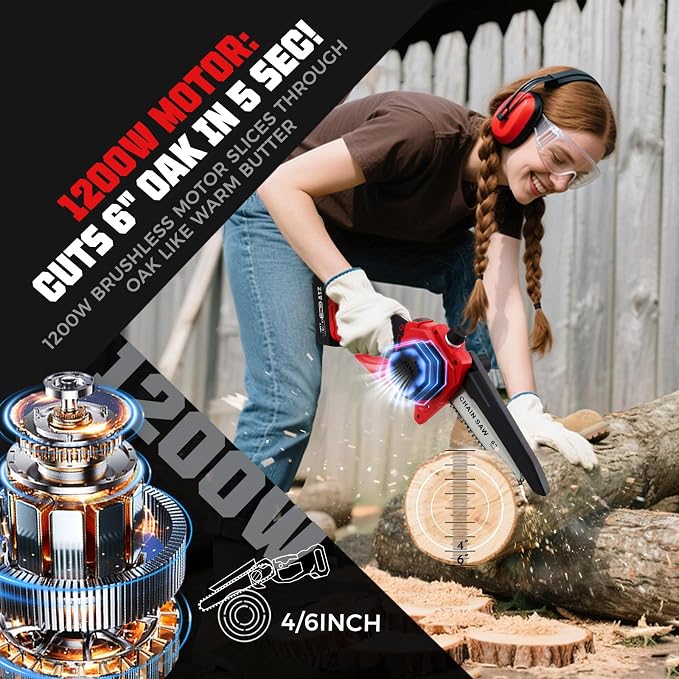 2-in-1 Electric Pole Saw for Tree Trimming,1200W Brushless Cordless Pole Saw & 6 Inch Mini Chainsaw with 2 x 4.0Ah 21V Batteries,16 FT Max Reach & Multi-Angle, Tree Trimmer for Branch Cutting.