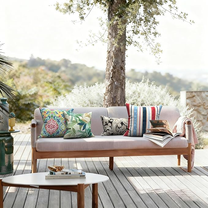 LVTXIII Outdoor Throw Pillows 16x16 Inch, Set of 2 Square Decorative Pillows with Inserts for Patio Furniture, Porch Chair, Garden Sofa, Lush Leaf Green