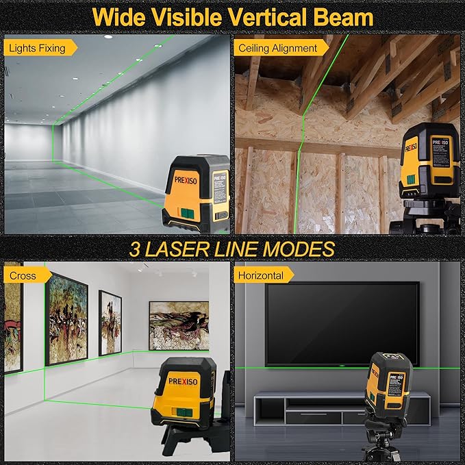PREXISO Laser Level Self Leveling - 100Ft Rechargeable Cross Line Laser, Green Line leveler Tool for Construction, Floor Tile, Home Renovation with Magnetic Pivoting Base, Target Plate & Carry Bag