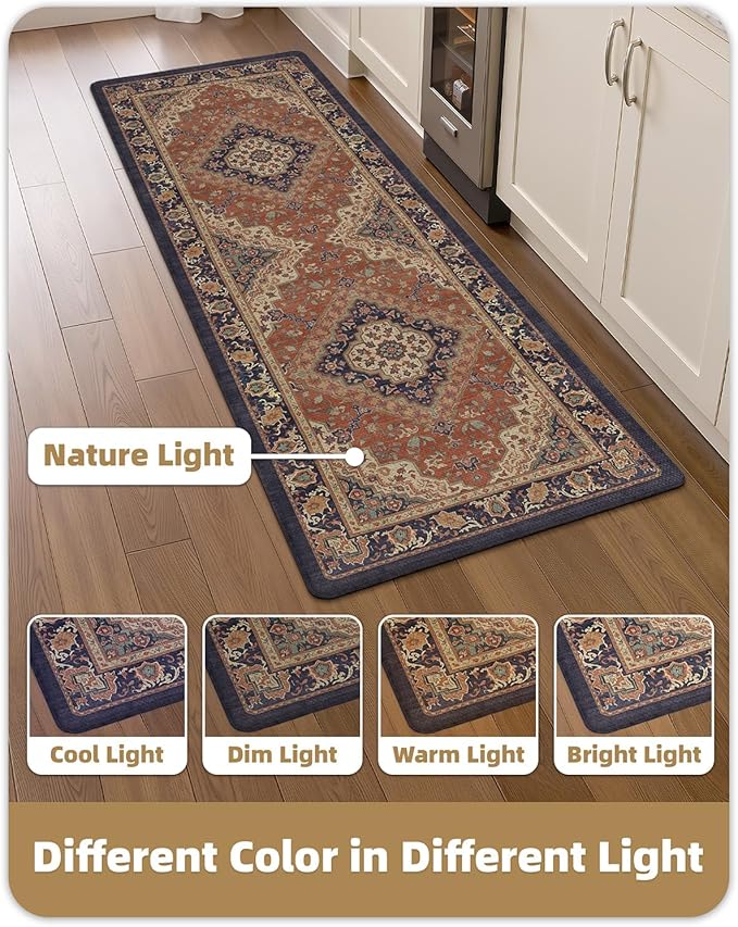 Color&Geometry Anti Fatigue Kitchen Mats for Floor 24x59, Easy Clean, Waterproof & Oil Proof, 0.4" Thick Cushioned, Non-Slip Kitchen Runner Rug for Sink, Laundry, Office, Warm Coral(2.0 Version)
