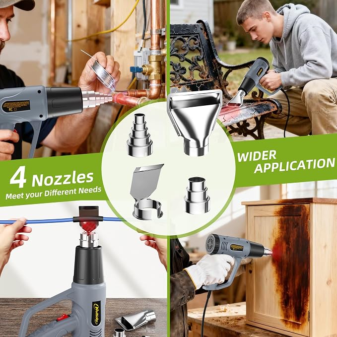 Heat Gun 122℉~1202℉ Dual Temperature Control Pistola De Calor with 4 Nozzles Kit Overload Protection Hot Air Gun For Crafting,Shrink Wrapping, Stripping Paint,5Ft Power Cord (V-F3000W)