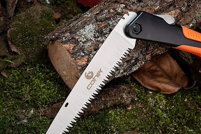 coher Folding Hand Saw for Tree Pruning, Camping, Gardening, Hunting. Cutting Wood, PVC, Bone with Ergonomic Handle Design