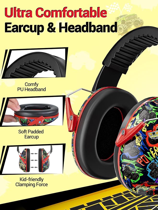 Dr.meter Kids Ear Protection for Monster Jam, 27.4dB Noise Cancelling Headphones for Kids Toddlers, Adjustable Ear Muffs for Adults Noise Reduction in Airplane, Fireworks, Concerts and Sports