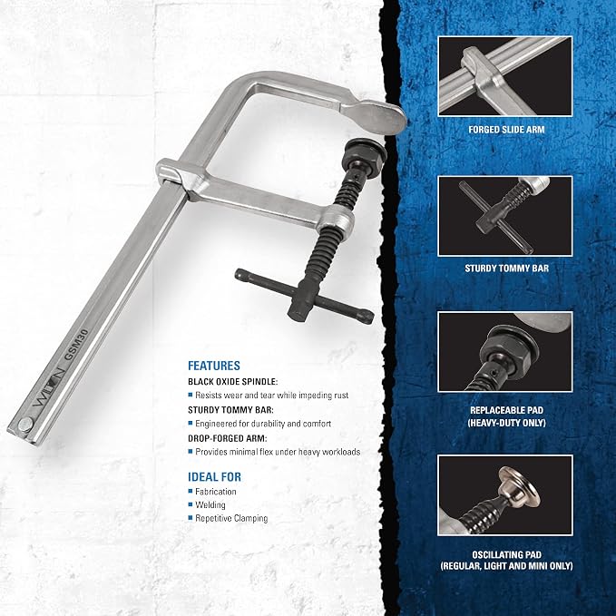 Wilton Light-Duty F-Clamp, 12" Opening, 4-3/4" Throat, 1200 Lbs. Clamping Force (Model 1200S-12)