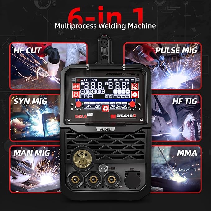 ANDELI Plasma Cutter Welder Combo，6-in 1 Pulse MIG/HF TIG/HF Cut/Stick/Flux Core Multifunctional Welder，110V/220V Dual Voltage Aluminium MIG Welding Machine,160A MIG/TIG/Stick & 40A Cut