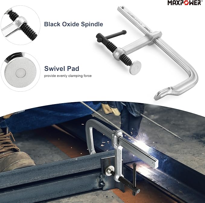 MAXPOWER 8-inch F Clamp, 4-3/4" Throat, Forged Full Steel Bar Clamp