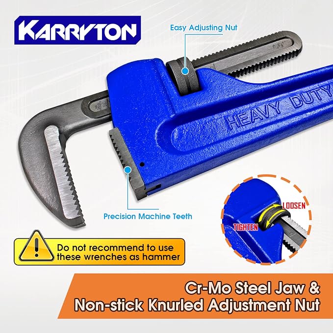 60 Inch Pipe Wrench, Cr-Mo Jaw Opening 9"/228mm Adjustable Heavy Duty Cast Iron Straight Handle Plumbing Wrench, Perfect Plumbers Tool for Oil Field, Plumbing, Construction and Mechanics