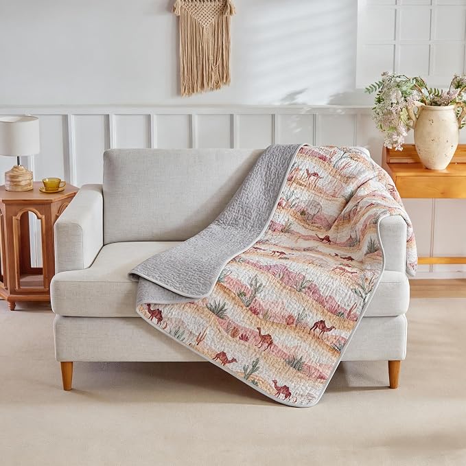 Quilts for Queen Bedding Set Orange Bedspreads - Soft Lightweight Breathable Bedspread Comforter - Boho Desert Cactus Camel Coverlet for All Season - 3 Pieces (New-Camel Cactus, Queen)