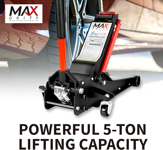 Maxority 5-Ton (11000lbs) Low Profile Hydraulic Super Heavy-Duty Steel Floor Jack with Dual Pistons Quick Lift Pump, Home and Workshop Car Maintenance for Various Vehicles (Red, 5 Ton Low Profile)