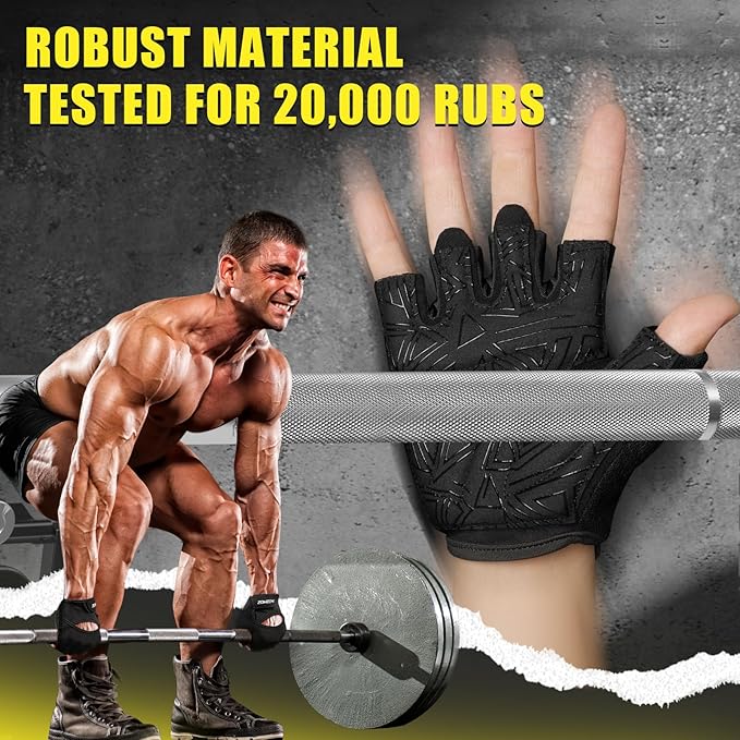 HOZMOZ Ventilated Weight Lifting Gloves, Thick Padded Workout Gym Gloves with Full Palm Protection & Grip & Shock Absorption for Women & Men's Fitness Exercise Training