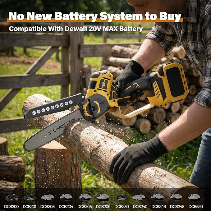 Mini Chainsaw for Dewalt Battery 20V MAX, 8-Inch and 6-Inch 2-IN-1 Cordless Electric Chain saw with 800W Brushless Motor and Auto-Oiler, Garden Tool for Woodworkers, Campers(Tools only)