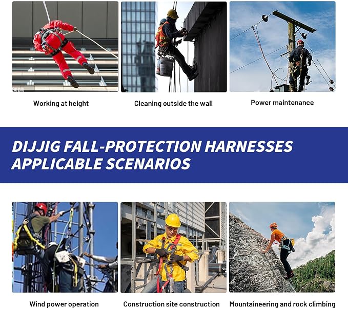 DIJJIG Full Body Safety Harness Kit OSHA/ANSI Compliant for Roofing | Includes internal shock-absorbing lanyard, orange harness for construction, durable and ready for fall protection