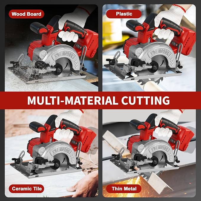5 Inch Circular Saw for Milwaukee M18 18V Battery (No Battery), Brushless Cordless Round Saw Kit with 0-45° Cutting Bevel, 6200 RPM, Idea for Wood Plastic Soft Metal