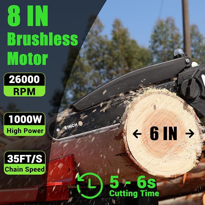 2 in 1 8IN Brushless Cordless Pole Saw & Mini Chainsaw with Extension Pole | Battery Powered Tree Trimmer with Auto Oiler, 2×4000mAh Batteries for Tree Trimming, Branch Cutting & Yard Maintenance